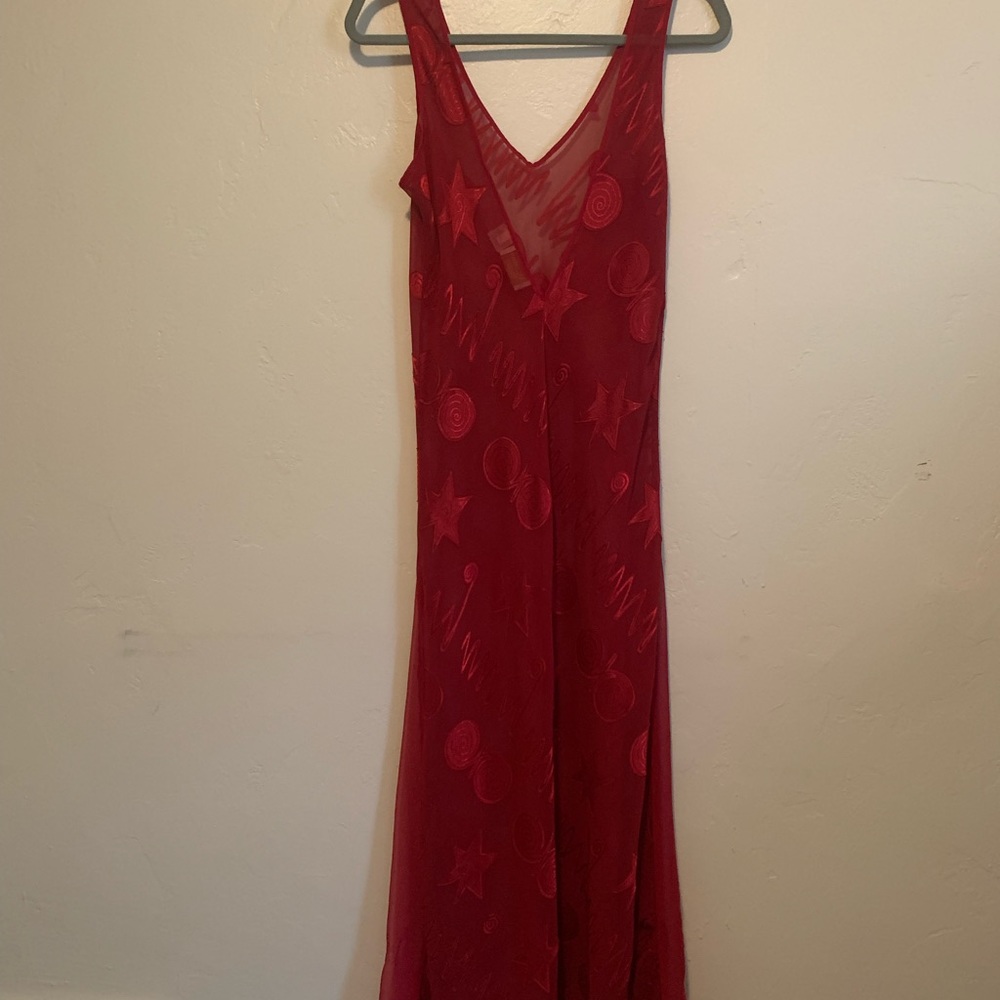 sheer maxi dress Victoria’s Secret red vintage geometric print nightgown